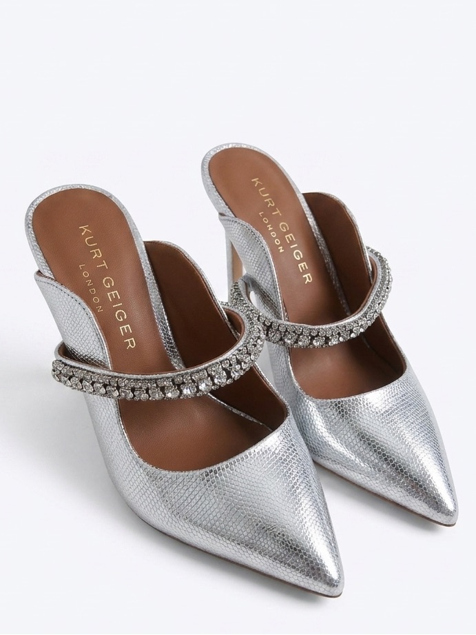 Kurt Geiger Silver Leather Rhinestone Mules Eu 35.5 / Us 5.5